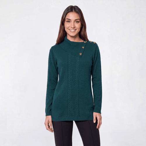 Petite Napa Valley Long Sleeve Solid Rib Knit Button Sweater